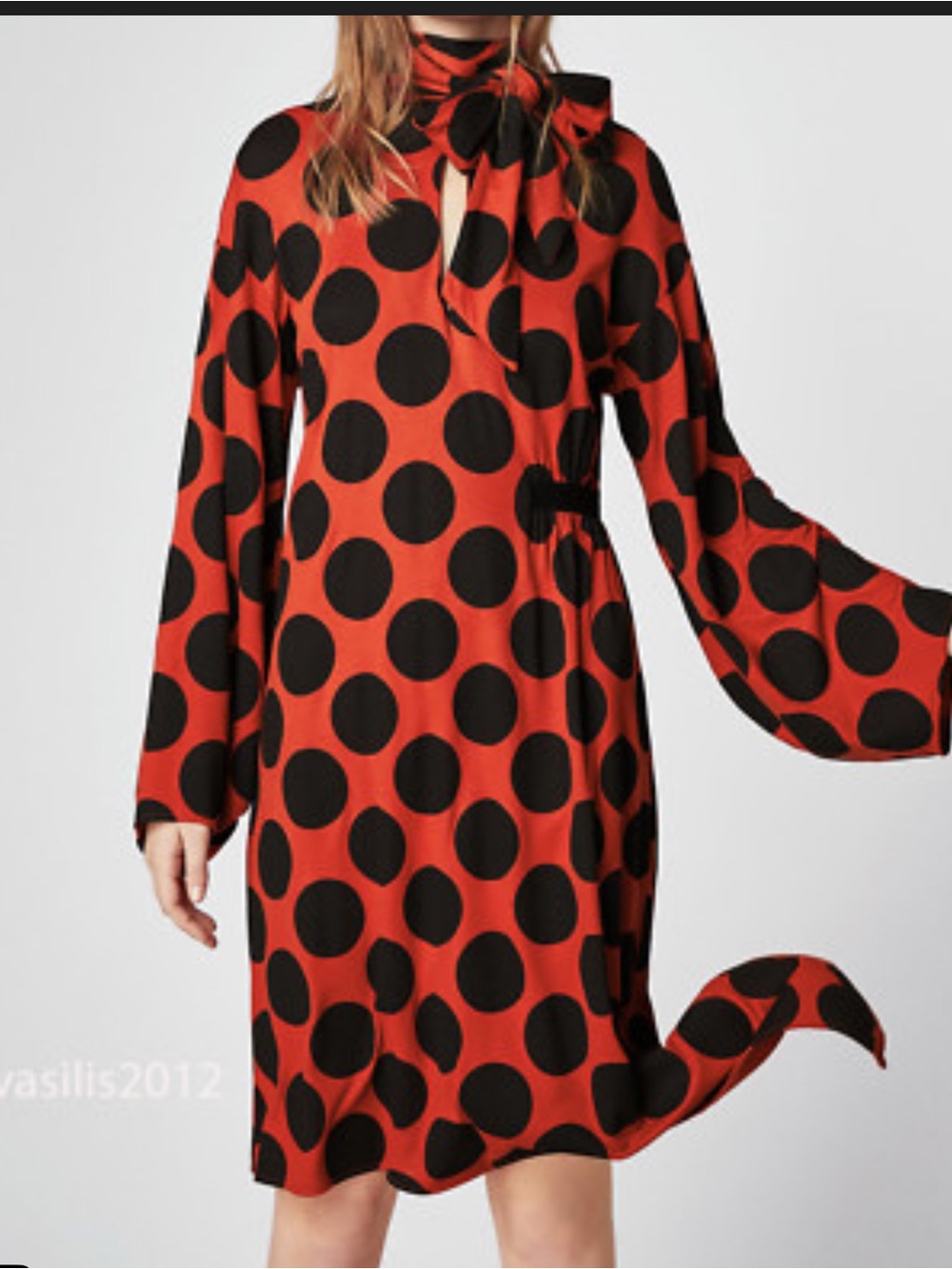 Zara Red and Black Polka Dot Long Sleeve Tunic Dress SZ M